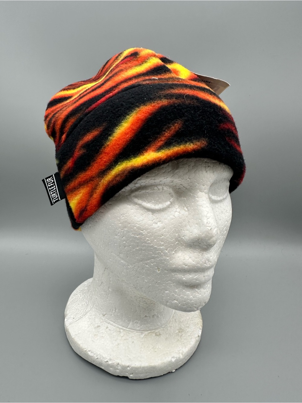 Turtle Fur Kids Fleece Beanie Hat Orange Yellow Black Flame Stripe Ages 1-7 NEW